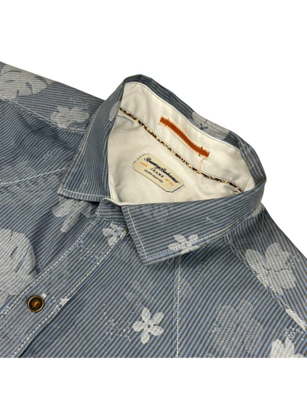 Tommy Bahama Jeans Men's 100% Cotton Button Shirt Blue Floral Stripe • Medium